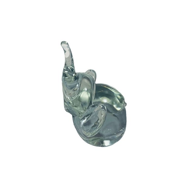 Glass Art Clear Glass Sitting Baby Elephant Trunk Up Figurine - Picture 3 of 8